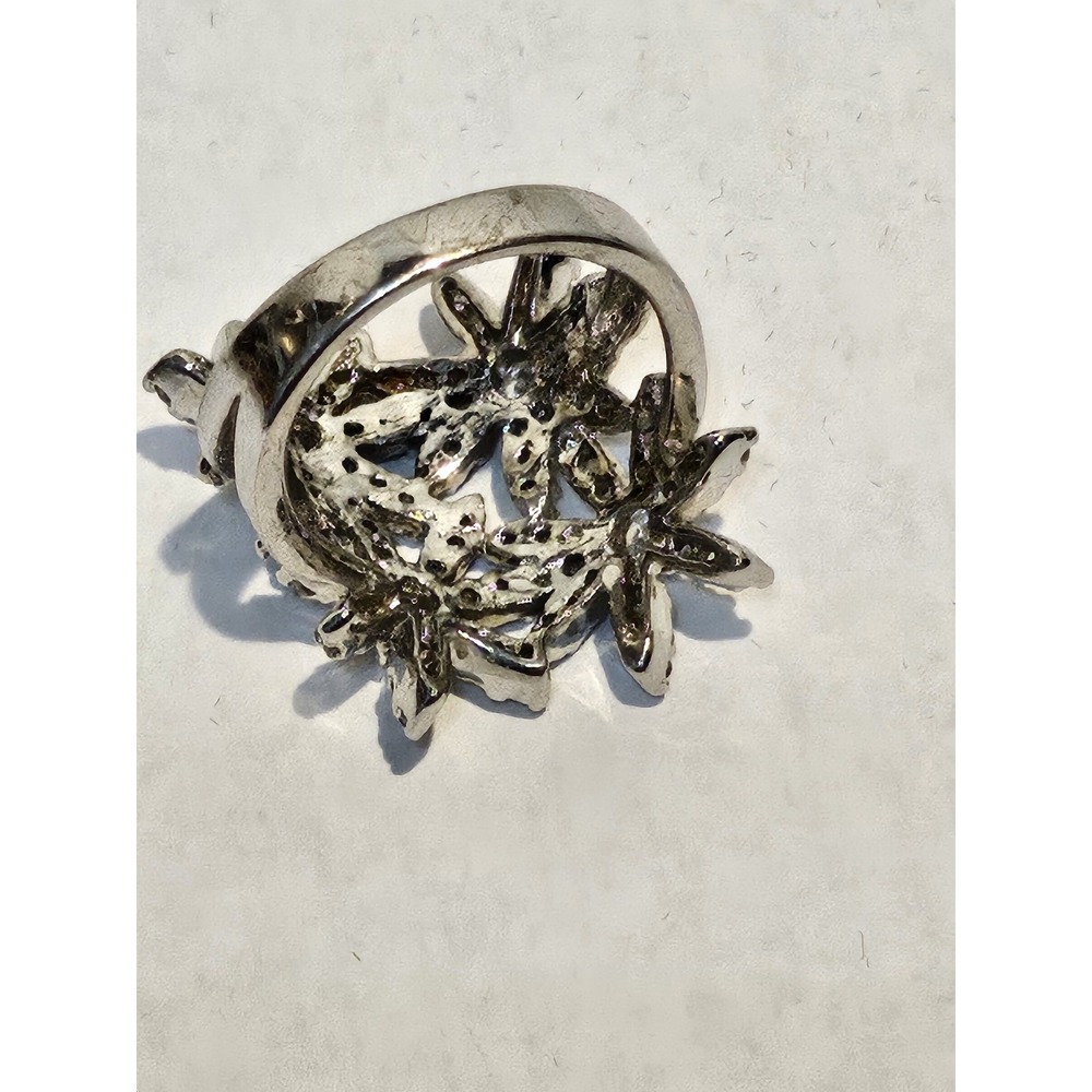 Vintage 925 Sterling Silver Cubic Zirconia Cluster Floral Statement Ring Size 7 - Picture 4 of 10